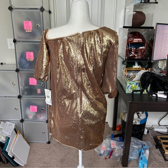Aidan Mattox Cold One-Shoulder Gold Sequin Mini Dress NWT Size 2 - Picture 5 of 14